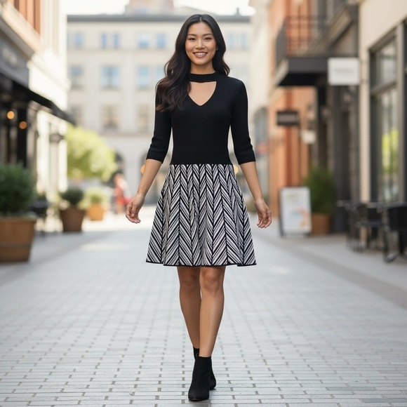 CANDIE'S vintage sweater choker dress Chevron stripe fit and flare women medium - Picture 1 of 13